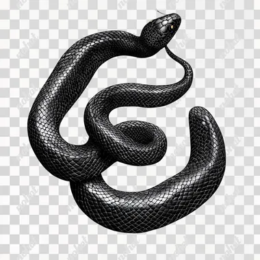 Pencil drawing of a black mexican kingsnake, full body snake, against a white background. Vector illustration with clear lines and shapes, high resolution, with shadows or shading. Detailed, realism