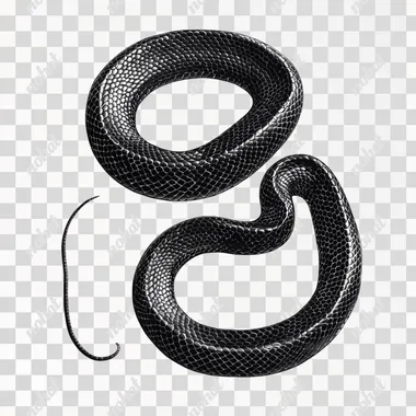 Pencil drawing of a black mexican kingsnake, full body snake, against a white background. Vector illustration with clear lines and shapes, high resolution, with shadows or shading. Detailed, realism