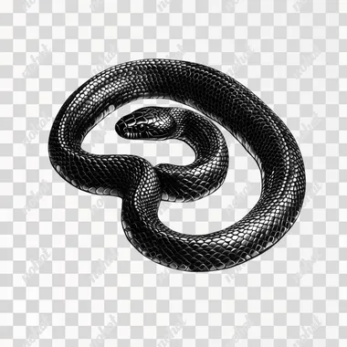Pencil drawing of a black mexican kingsnake, full body snake, against a white background. Vector illustration with clear lines and shapes, high resolution, with shadows or shading. Detailed, realism