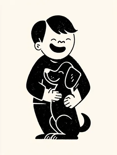 e Cartoon illustration of a happy cute boy,cute dog      rofile rj29g63