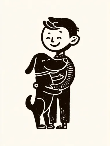 e Cartoon illustration of a happy cute boy,cute dog      rofile rj29g63