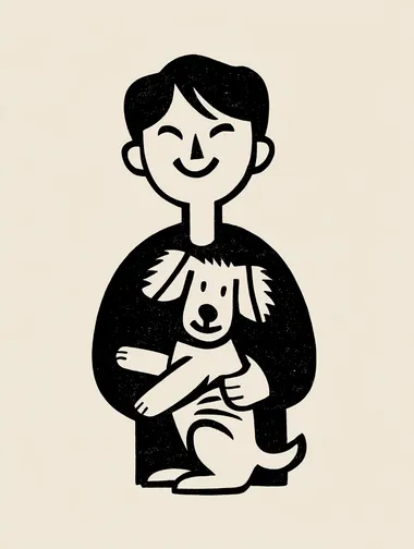 e Cartoon illustration of a happy cute boy,cute dog      rofile rj29g63