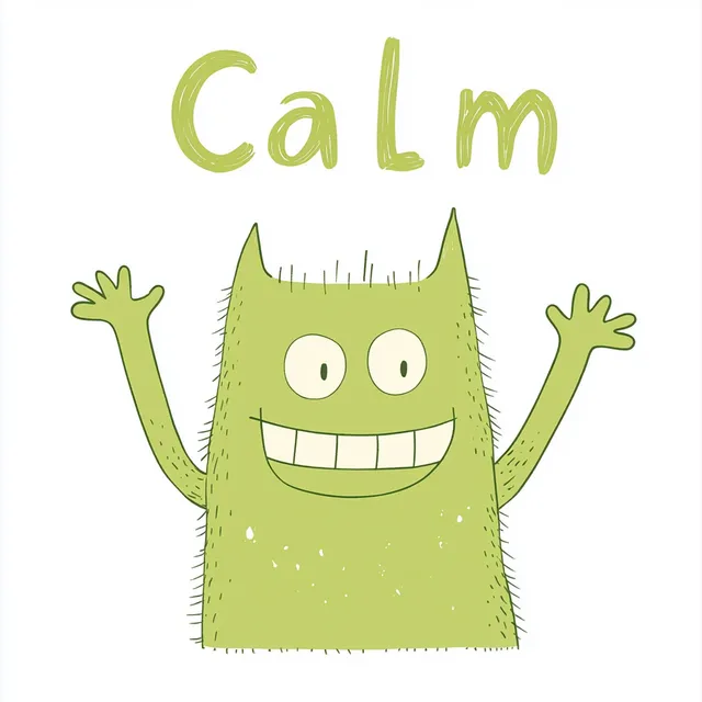 Cute Green Cartoon Monster Representing Calm