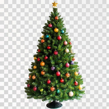 colorful indoor christmas tree, with foot support, isolated, png image