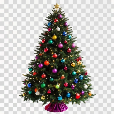 colorful indoor christmas tree, with foot support, isolated, png image