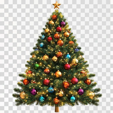 colorful indoor christmas tree, with foot support, isolated, png image