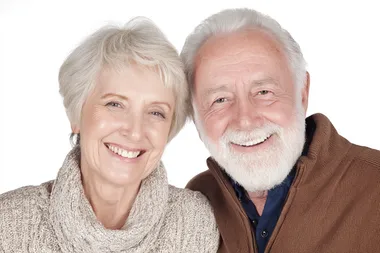 professional photo of an old happy couple, isolated, pure white background, stock photo style  --raw