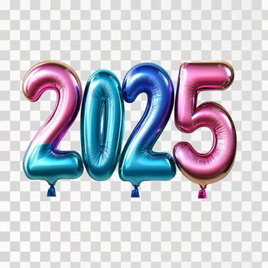 Shiny large 3D volumetric colorful numbers "2025" handwritten in minimalist sans serif font with a drop shadow on white background, picture suitable for invitations, designs, or concepts, in professional stock style, high quality, soft light, copy space