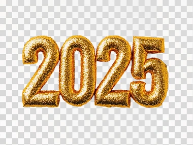 A clean white background with "2025" written in sparkling gold glitter. The glitter is scattered around the numbers, catching the light and creating a shimmering effect that feels festive and luxurious. on a white background    9ekvwdr