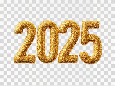 A clean white background with "2025" written in sparkling gold glitter. The glitter is scattered around the numbers, catching the light and creating a shimmering effect that feels festive and luxurious. on a white background    9ekvwdr