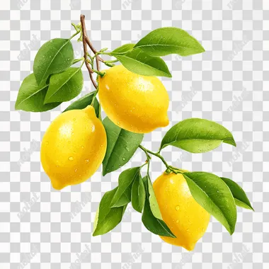 Lemon, lemon branch, set of lemons on a transparent background ,isolated on white background, ultrabright,   dof, bokeh