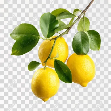 Lemon, lemon branch, set of lemons on a transparent background ,isolated on white background, ultrabright,   dof, bokeh