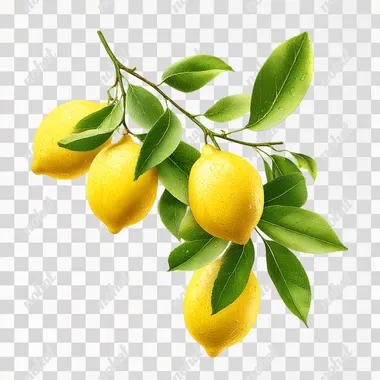 Lemon, lemon branch, set of lemons on a transparent background ,isolated on white background, ultrabright,   dof, bokeh