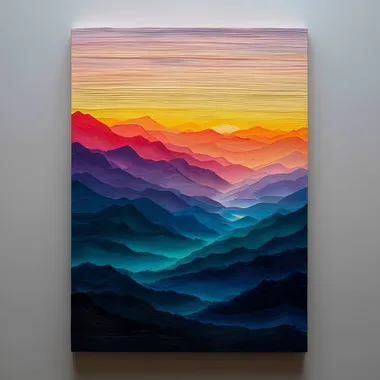 Abstract painting with gradation of mountain ranges