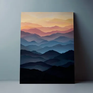 Abstract painting with gradation of mountain ranges