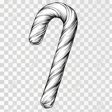 A hand-drawn illustration of a candy cane, black and white line, boho style, minimalist, Line art style, isolated on white background