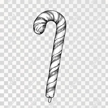 A hand-drawn illustration of a candy cane, black and white line, boho style, minimalist, Line art style, isolated on white background