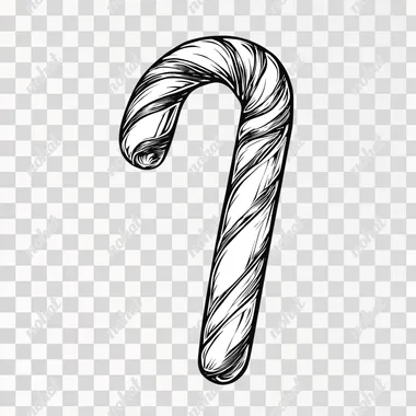 A hand-drawn illustration of a candy cane, black and white line, boho style, minimalist, Line art style, isolated on white background