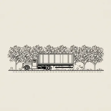 Minimalist line style, apple orchard and truck, white background