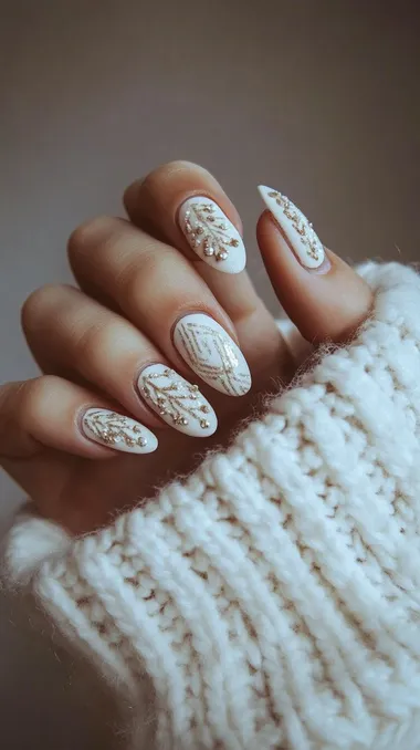 Nail art, autumn and winter, white sweater, simple, design sense