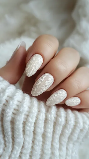Nail art, autumn and winter, white sweater, simple, design sense