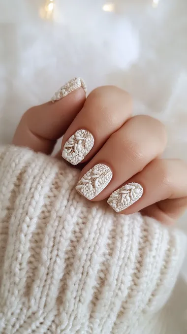 Nail art, autumn and winter, white sweater, simple, design sense