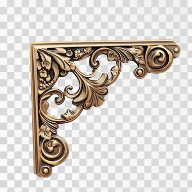 metal corner bracket, decorative, brass, white background, elegant, dull ar--1:!