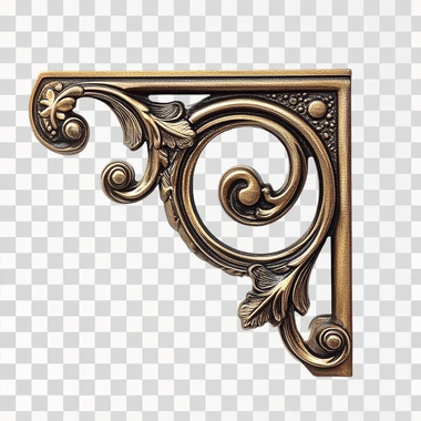 metal corner bracket, decorative, brass, white background, elegant, dull ar--1:!