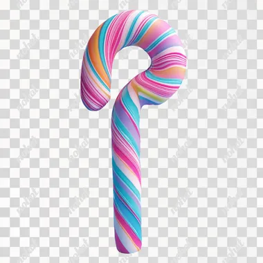 oversized candy cane with a peppermint swirl design, leaning playfully to one side, bright colors, isolated for die-cut, no background, festive and whimsical cartoon style