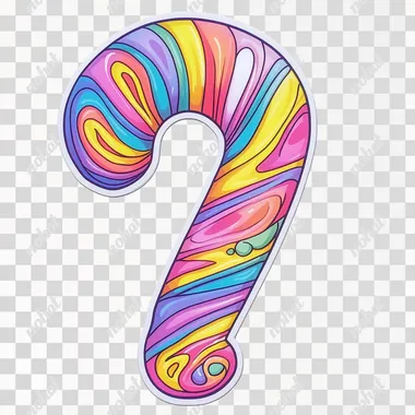 oversized candy cane with a peppermint swirl design, leaning playfully to one side, bright colors, isolated for die-cut, no background, festive and whimsical cartoon style