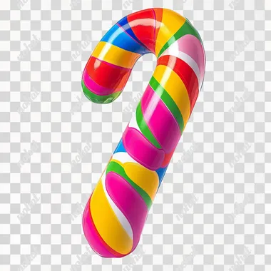 oversized candy cane with a peppermint swirl design, leaning playfully to one side, bright colors, isolated for die-cut, no background, festive and whimsical cartoon style