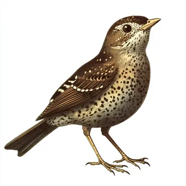 vintage illustration of a bird , speckled bird, all brown, bird is standing, clipart white background --s 250