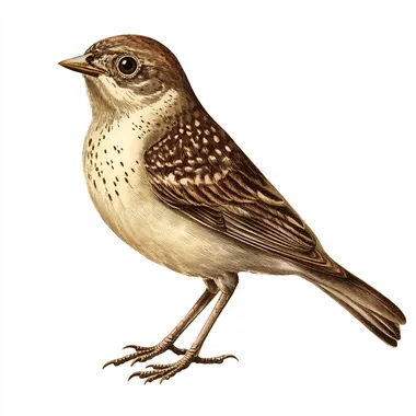 vintage illustration of a bird , speckled bird, all brown, bird is standing, clipart white background --s 250