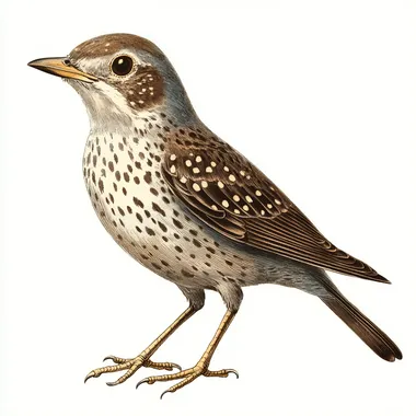 vintage illustration of a bird , speckled bird, all brown, bird is standing, clipart white background --s 250