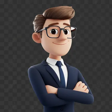 A professional manager, profile, arms crossed over chest, tie, cartoon IP figure, 3D, Bubble Mat, C4D, octane renderer, white background