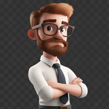 A professional manager, profile, arms crossed over chest, tie, cartoon IP figure, 3D, Bubble Mat, C4D, octane renderer, white background