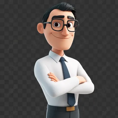 A professional manager, profile, arms crossed over chest, tie, cartoon IP figure, 3D, Bubble Mat, C4D, octane renderer, white background