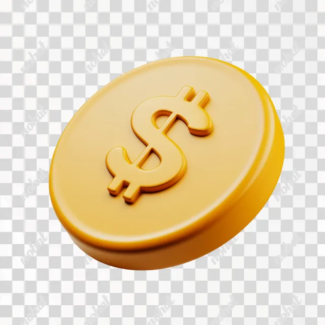 PNG 3D Yellow Dollar Sign Coin Icon for Financial Apps and Websites