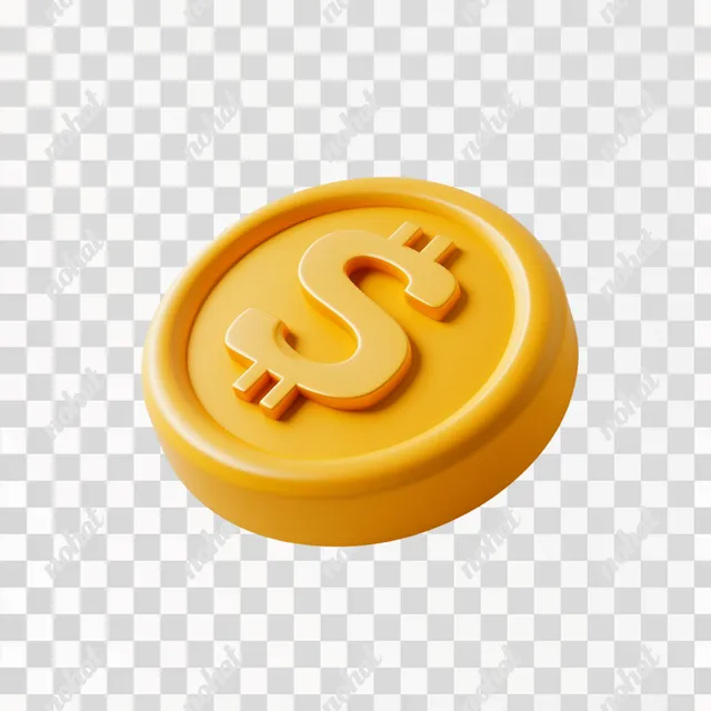 PNG 3D Yellow Dollar Coin Icon for Financial Apps and Websites