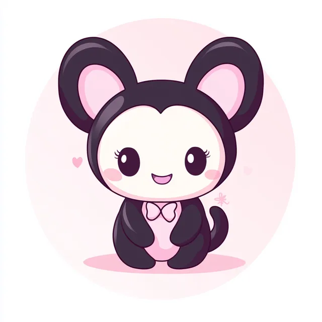 Cute Panda Bear with Big Ears in Playful Design on Pastel Background