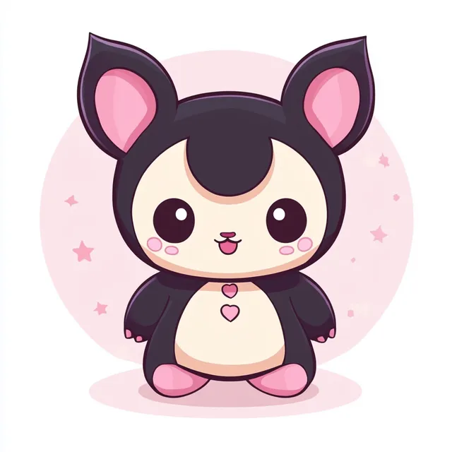 Cute panda bear sitting on pink background with playful expression