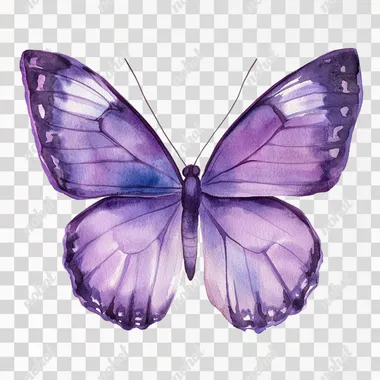 a watercolor painting of a purple butterfly solid white background