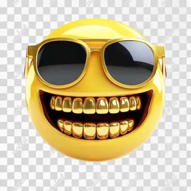 create a 4k image of an iPhone emoji wearing sunglasses and has gold teeth. Optimize for printing. White background.