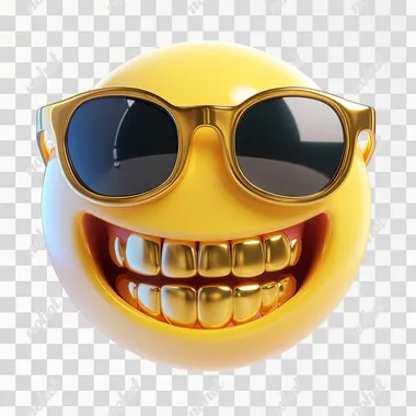 create a 4k image of an iPhone emoji wearing sunglasses and has gold teeth. Optimize for printing. White background.
