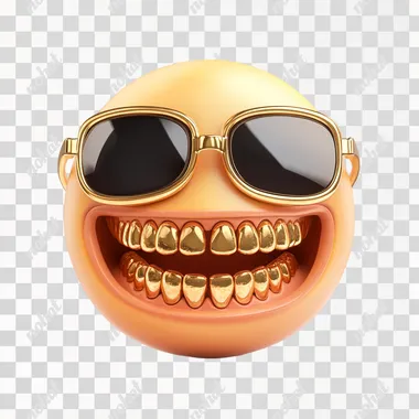 create a 4k image of an iPhone emoji wearing sunglasses and has gold teeth. Optimize for printing. White background.