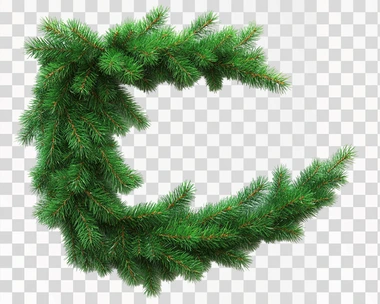 The green Christmas tree branches in the corner with a border isolated on a white background and clipping path, leaving white space for text or a logo. A mockup template for design.