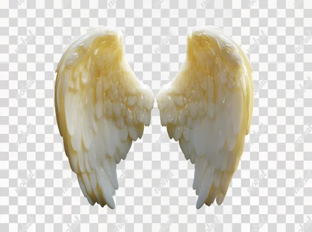 PNG 3D Rendered White Angel Wings in Ethereal Golden Glow for Decor