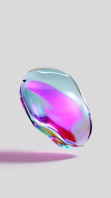 slightly translucent 3d blob floating in the air with pastel colors and a asymmetrical shape, perfectly white background wallpaper, no shadows