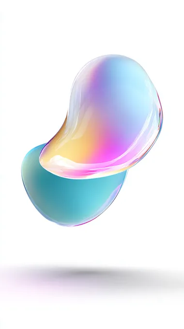 slightly translucent 3d blob floating in the air with pastel colors and a asymmetrical shape, perfectly white background wallpaper, no shadows