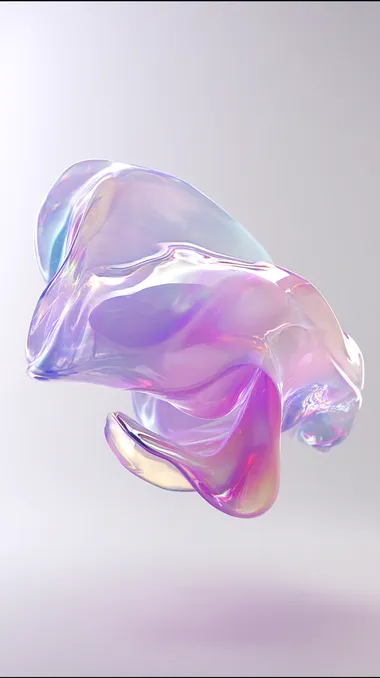 slightly translucent 3d blob floating in the air with pastel colors and a asymmetrical shape, perfectly white background wallpaper, no shadows